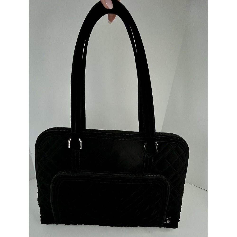 Vera Bradley Black Quilted Weekender Work Laptop Tote Bag Travel Carryon EUC